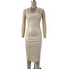 Women Autumn and Wintertime Solid Color PU Leather Sexy Strapless Waistband Hip Dress