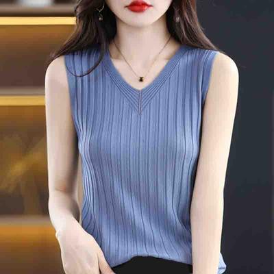 Neue Mode Sommer Ärmellos Schwarz Weiß Gestricktes Tanktop Damen Weste Slim V-Ausschnitt Gestrickte Camis Tanktops Westen JJ30