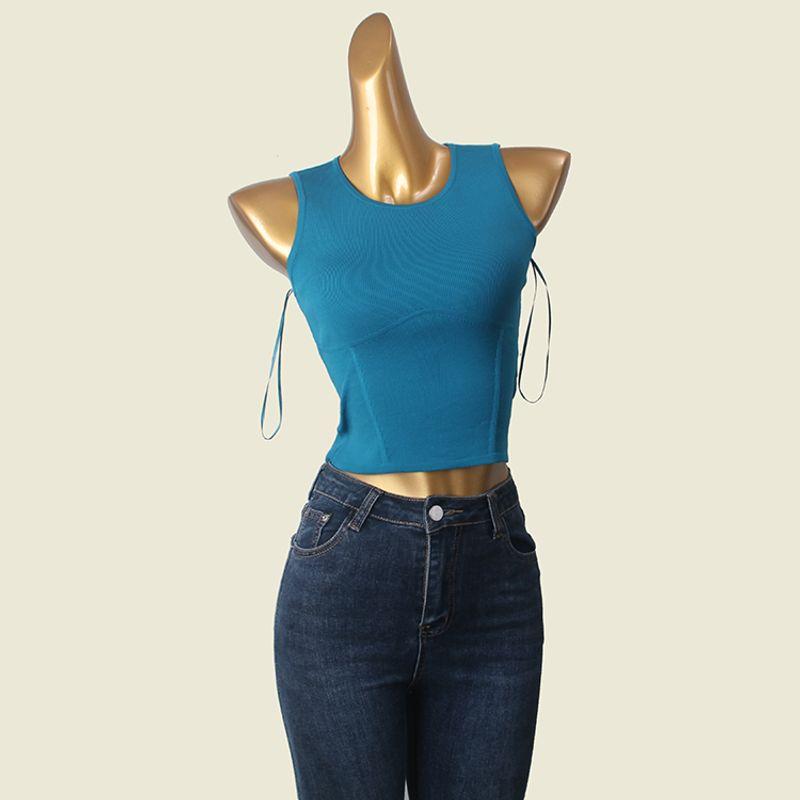 American Style Sexy O-neck Short Vest Foreign Trade Original Order Silm Stretch Sleeveless Summer Outwear Sling Tops