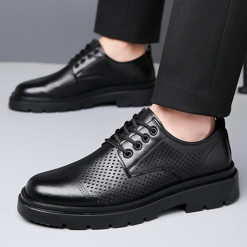 Men's Soft Leather Shoes Men's Sandals Business Suit Full Set Men's Hollow Breathable Non-slip