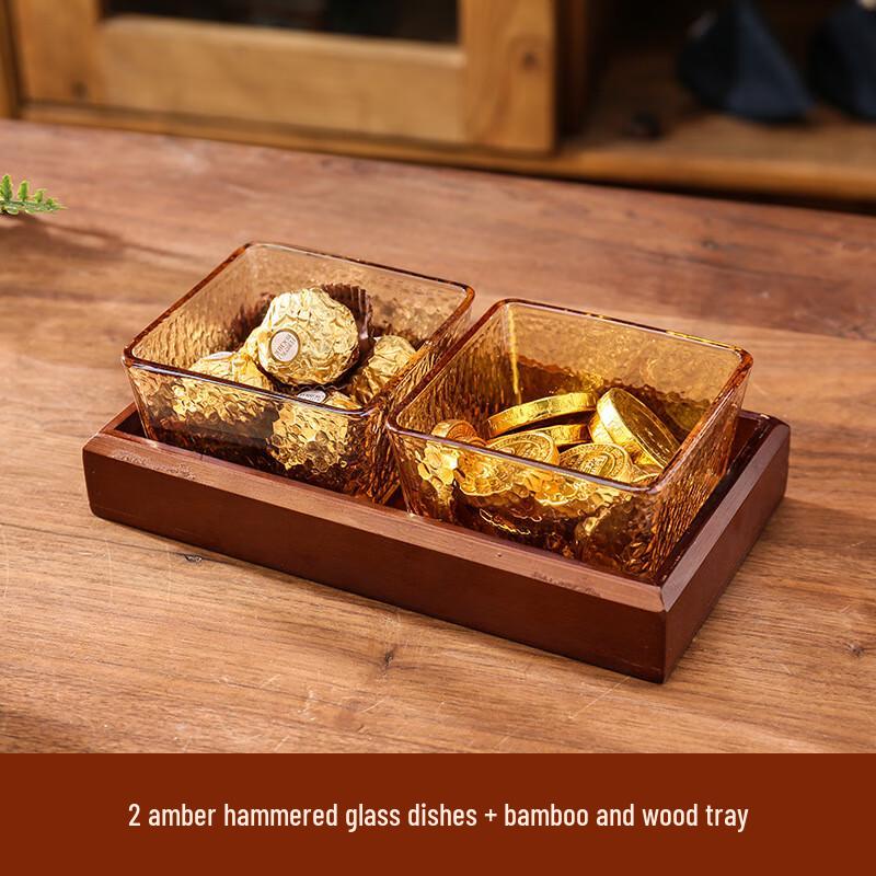 Minimalist Amber Glass Divided Serving Set