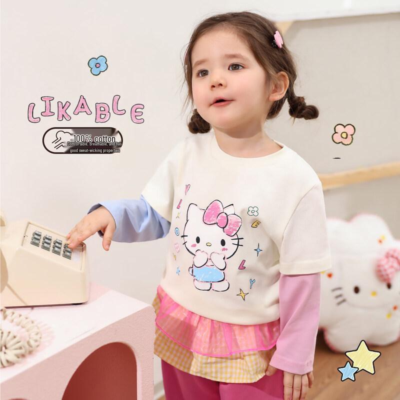 

LUSON Baby Girl Faux Two-Piece Cartoon Star Long-Sleeve T-Shirt 100