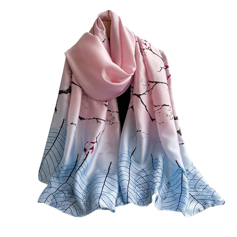 Summer Versatile Silk Scarf Premium Lijing Forging Long Scarf Travel Sunscreen Simulation Silk Flower Silk Scarf Women