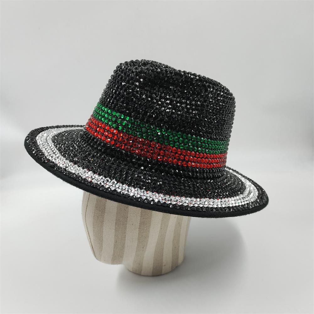 Blue/Beige Pearl Fedora Hat Bling Fedora Jazz Hats For Men And Women Handmade Advanced Fashion Outdoor Party Stage Hat