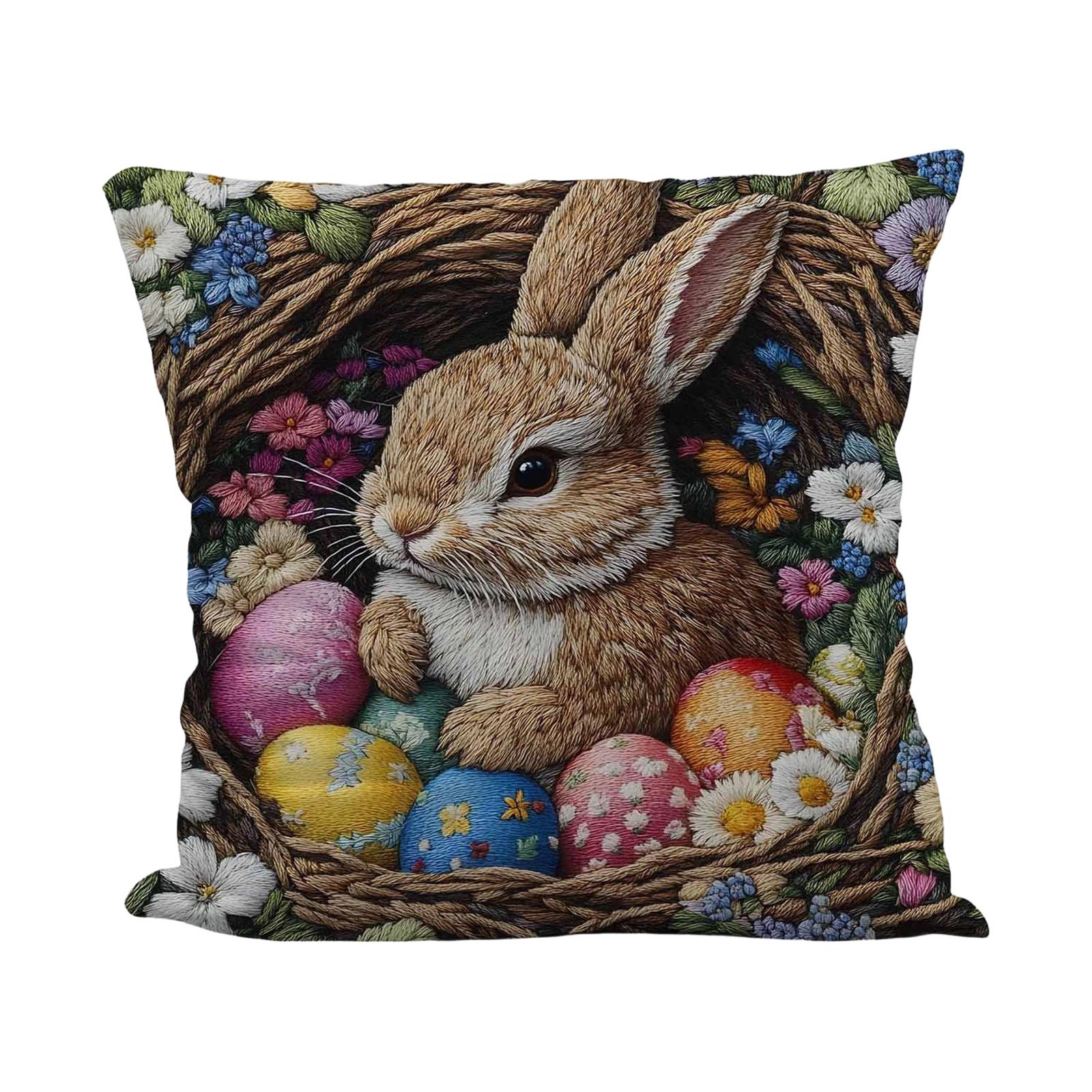 Easter Bunny Egg Pillowcase, Imitation Embroidery Polyester Pillowcase One Size