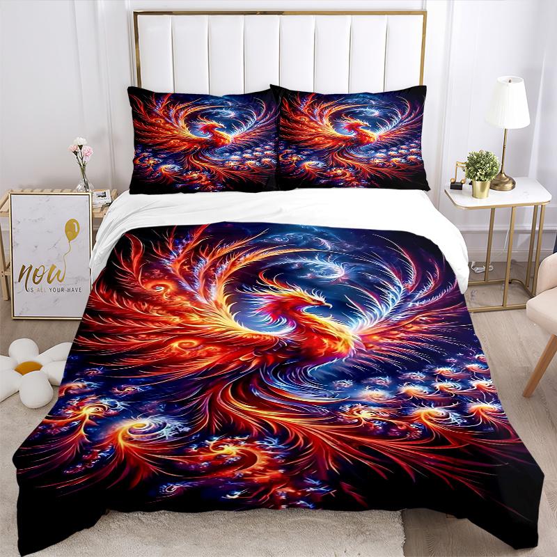 3pcs Anime Phoenix Comforter Set with One Quilt Cover and Two Pillowcases (No Core) - Festival Gift, Polyester Fabric, Home Decor for Bedroom and Gues