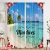 2pcs 2D Flat Printing Scene Curtains Maldives Tropical Island Paradise 100% Polyester Fabric Without Electricity Birthday Party