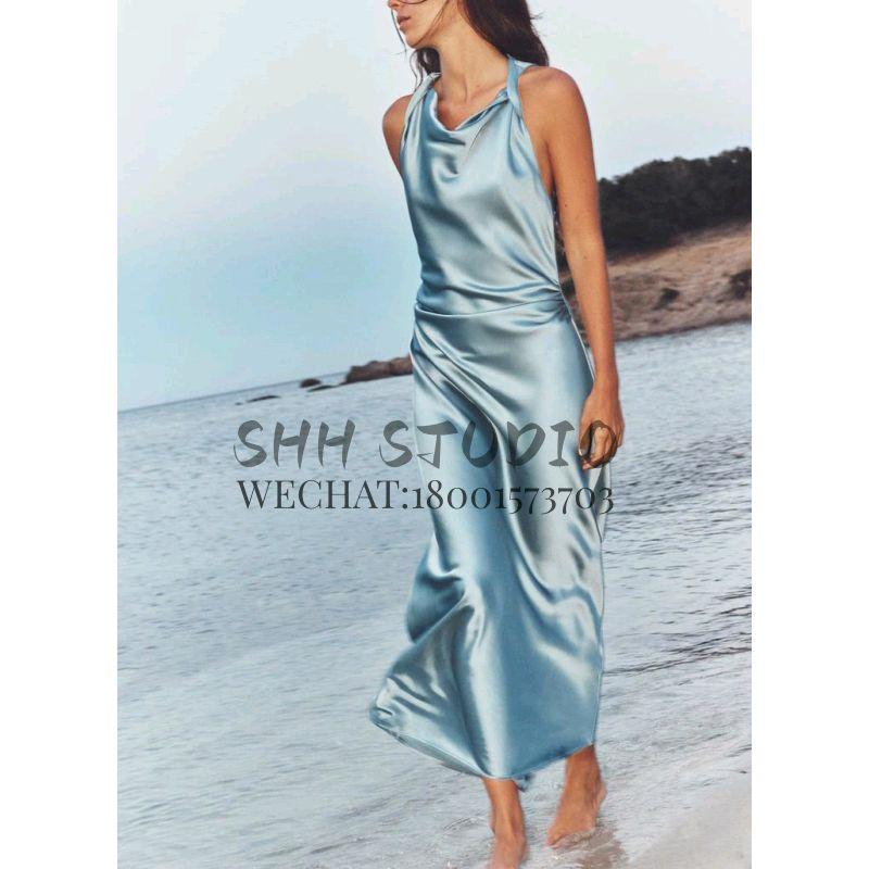 Early Autumn New Arrival French Suit Long Dress Silk Satin Texture Midi Skirt Dress 8372090 2124305