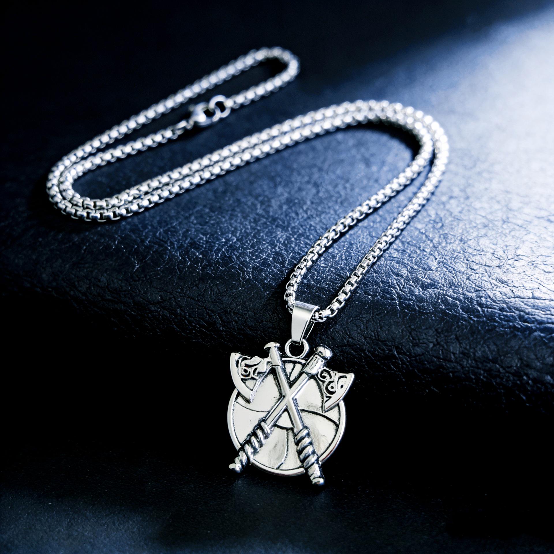 Viking Axe Pendant: Trendy Nordic Necklace for Men Pendant with 60cm Stainless Steel Chain