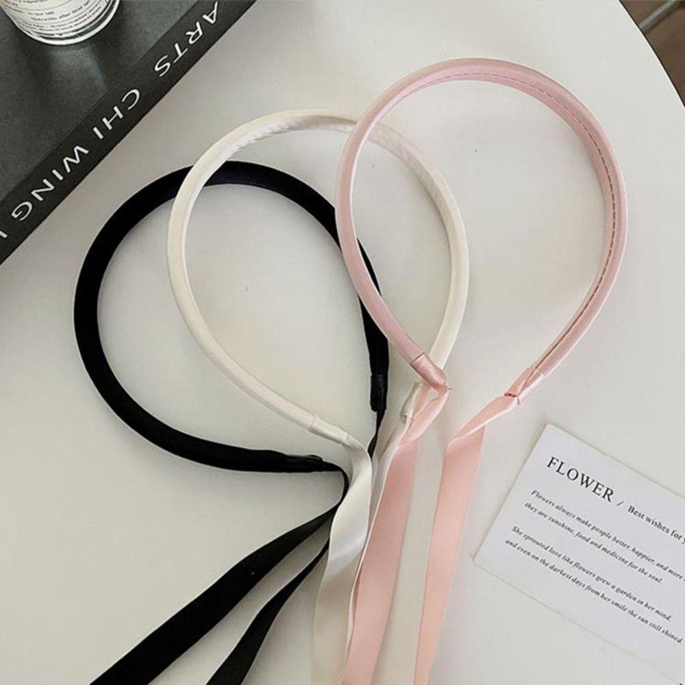 Y2k Hair Accessories Balletcore Bow Headband Thin Headband Women Ribbon Hair Hoop Korean Hairband