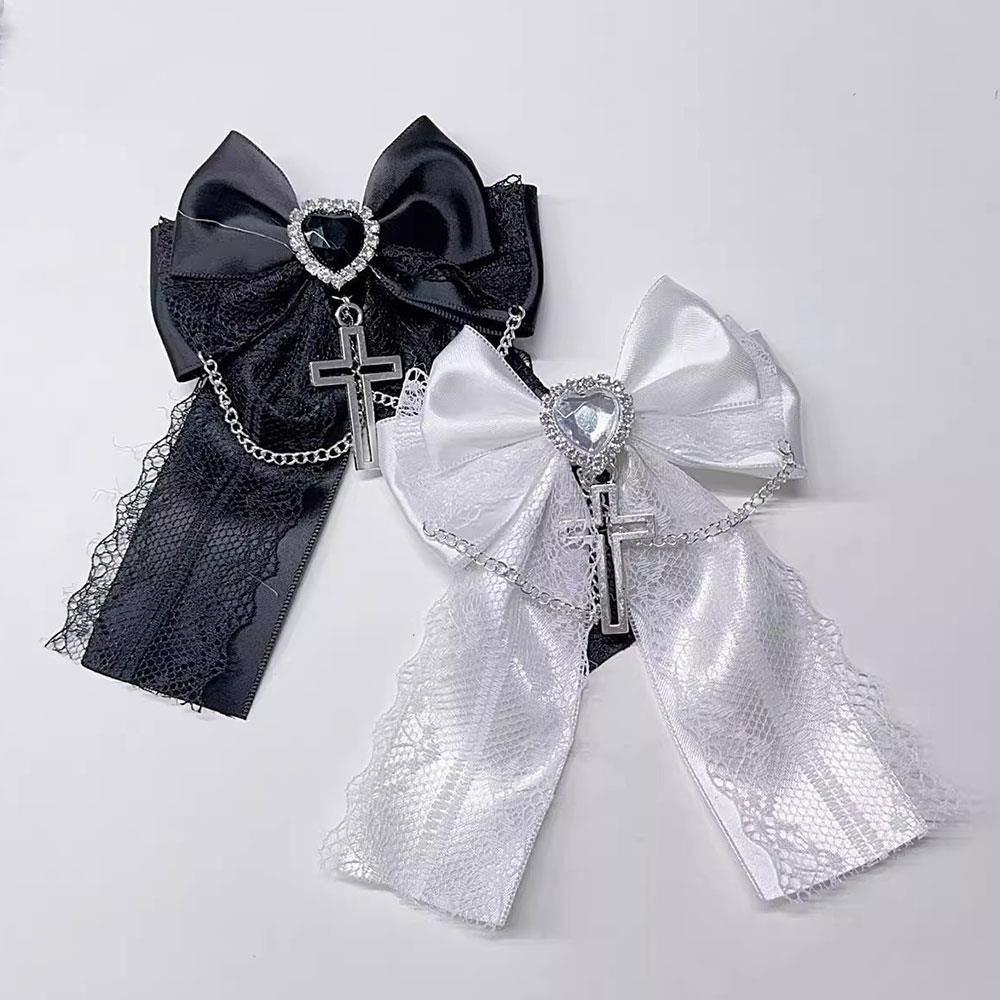 Cute Bow Cross Pendant Gothic Hair Clip Exquisite Lace Design Bag Charm Lolita Hair Accessories Japanese Style Y2K Hair Clip