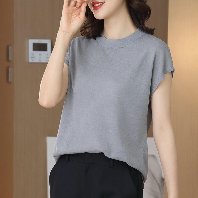 

T-shirt for Women s New Summer Loose Solid Color Round Neck Sweater Top Comfortable and Fashionable Versatile Short Sleeves M