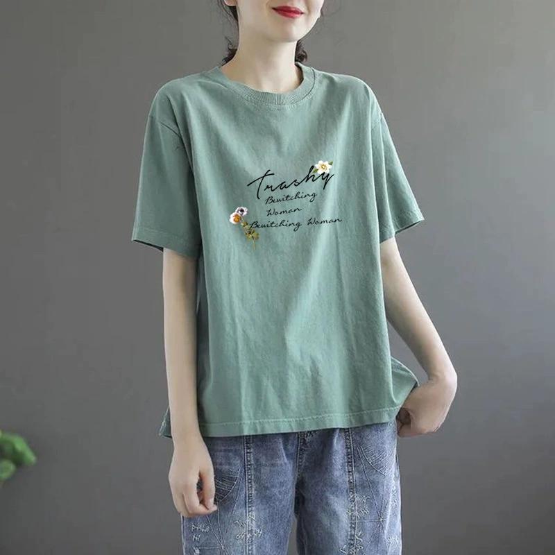 

Short Sleeved T-shirt for Women, 2026 New Summer Outfit, Oversized Printed Loose Fitting Women s T-shirt 4X; зелёный