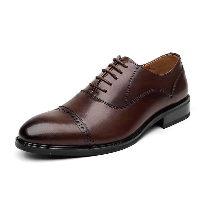 

2024 new pointed British simple business dress leather shoes men s lace-up casual gentleman versatile shoes 8166-T 44 світло-коричневого кольору