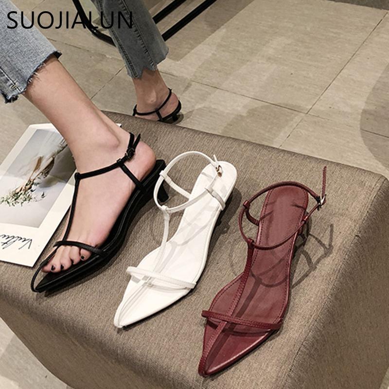 Fashion SUOJIALUN 2025 Summer New Women Sandal Fashion Narrow Band Ladies Gladiator Shoes Thin Low Heel Ankle Strap Dress Party Shoes