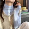 Chemise de fond gris velours épais à col montant pour femmes Automne et hiver Nouveau style avec haut à col moyen brossé chaud haut de gamme