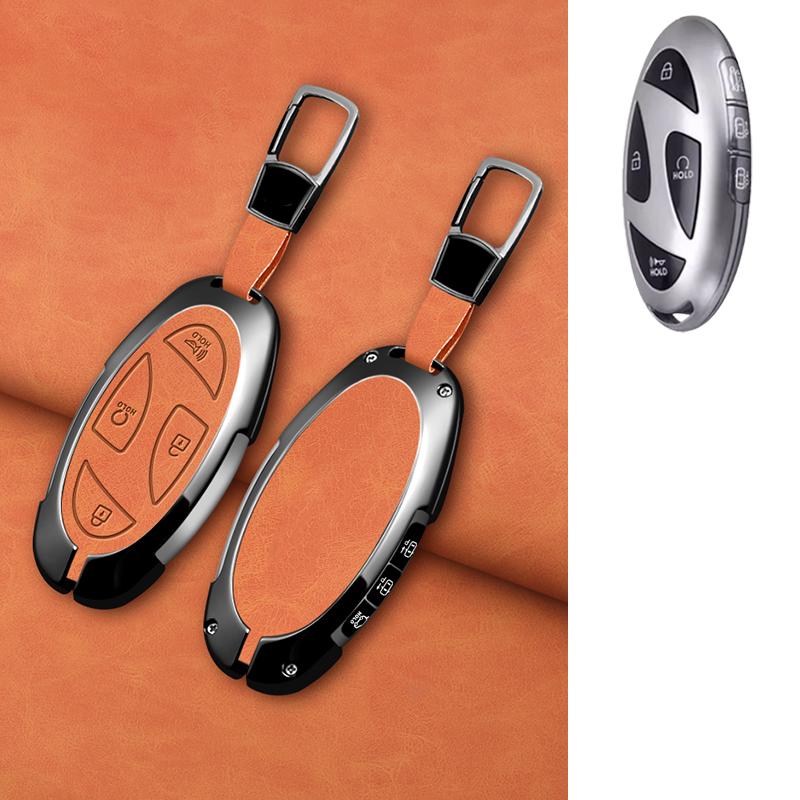 5 7 Button Zinc Alloy Leather Car Key Case For Hyundai Kona Ev Grandeur Gn7 Ioniq 6 Car Key Fob Case Accessories