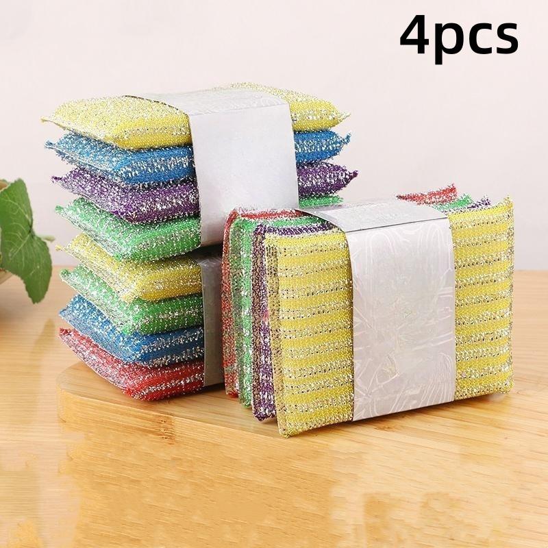 

Striped Sponge Scrubber Household Dish Brush Pot Cleaning Pad Kitchen Washing Cloth Durable Fine Stripe Sponge Brush 4-pcs разноцветные