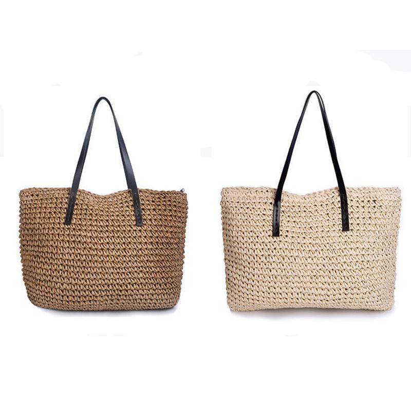 Women Handmade Weave Handbag Large Capacity Beach Shoulder Summer Straw Bag