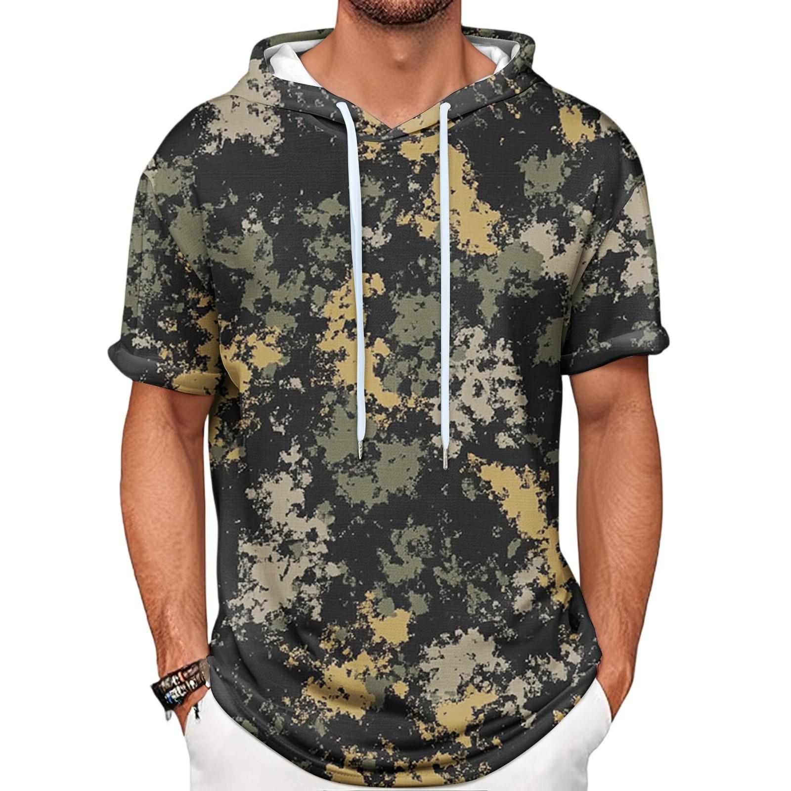 

Camouflage Printed Men s Shirt Hooded Short-sleeved Hooded Spring And Summer Casual Daily Wear XL