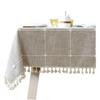 Cotton Linen Rectangular Tablecloth Tassel Plaid Table Cloth for Dining Kitchen Room Tabletop Decoration, 36" X 52"