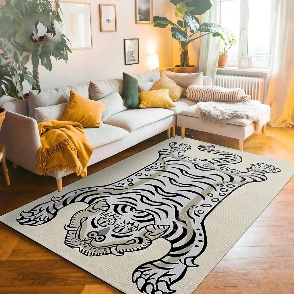 Bohemian Tibetischer Tiger Floral Teppich Nachttisch Bodenmatte Rutschfest Vintage Tier Teppich Marokkanische Teppiche für Wohnzimmer Dekorativ