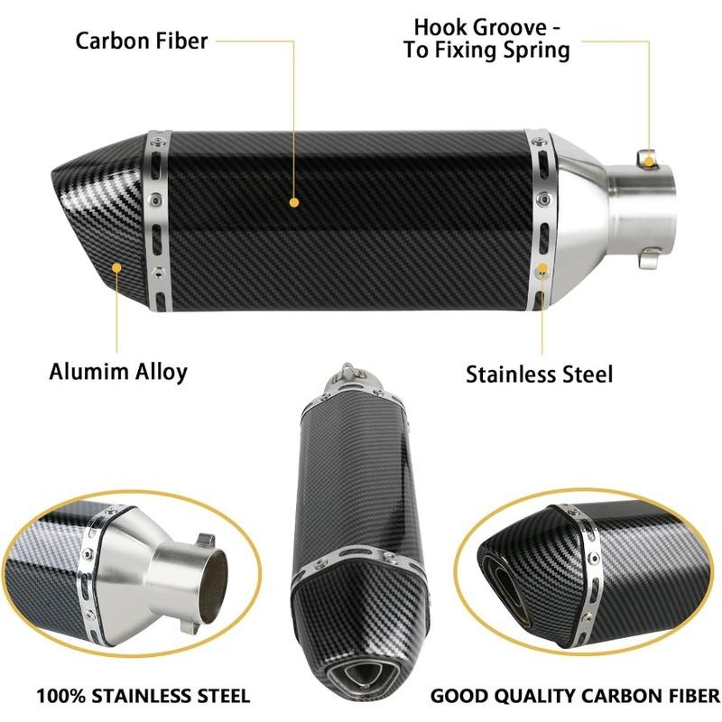Exhaust Muffler Carbon Fiber 1.52 Inlet with Removable DB Killer for Street and Sport Motorcycles and Scooters Featuring 3851mm