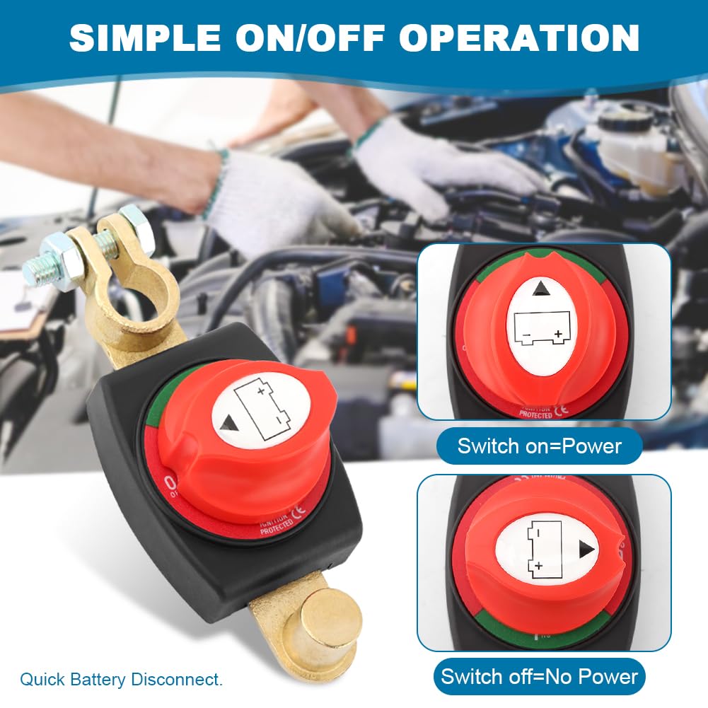 Top Post Battery Disconnect Switch, 12-24 V Battery Kill Switch Negative On/Off, 12V/300A, Heavy-Duty Top Post Batteries Switches for Cars, Vehicles,