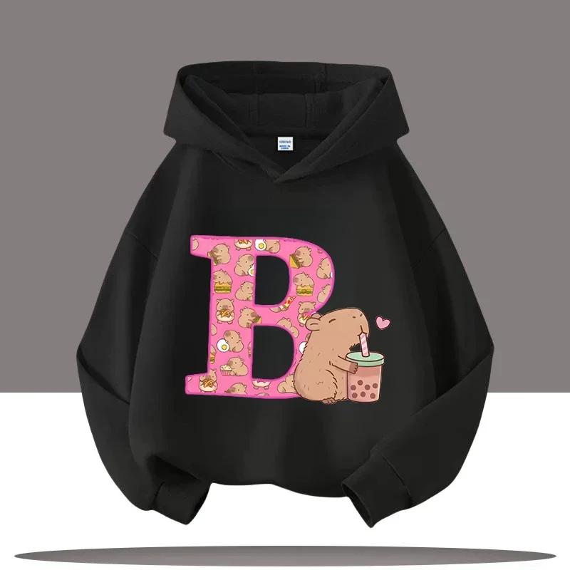 New Children's Cartoon Cute Adorable Big Letters Capibara Autumn Winter Fashion Trend Boys Girls Playful Loose Soft Warm Hoodies