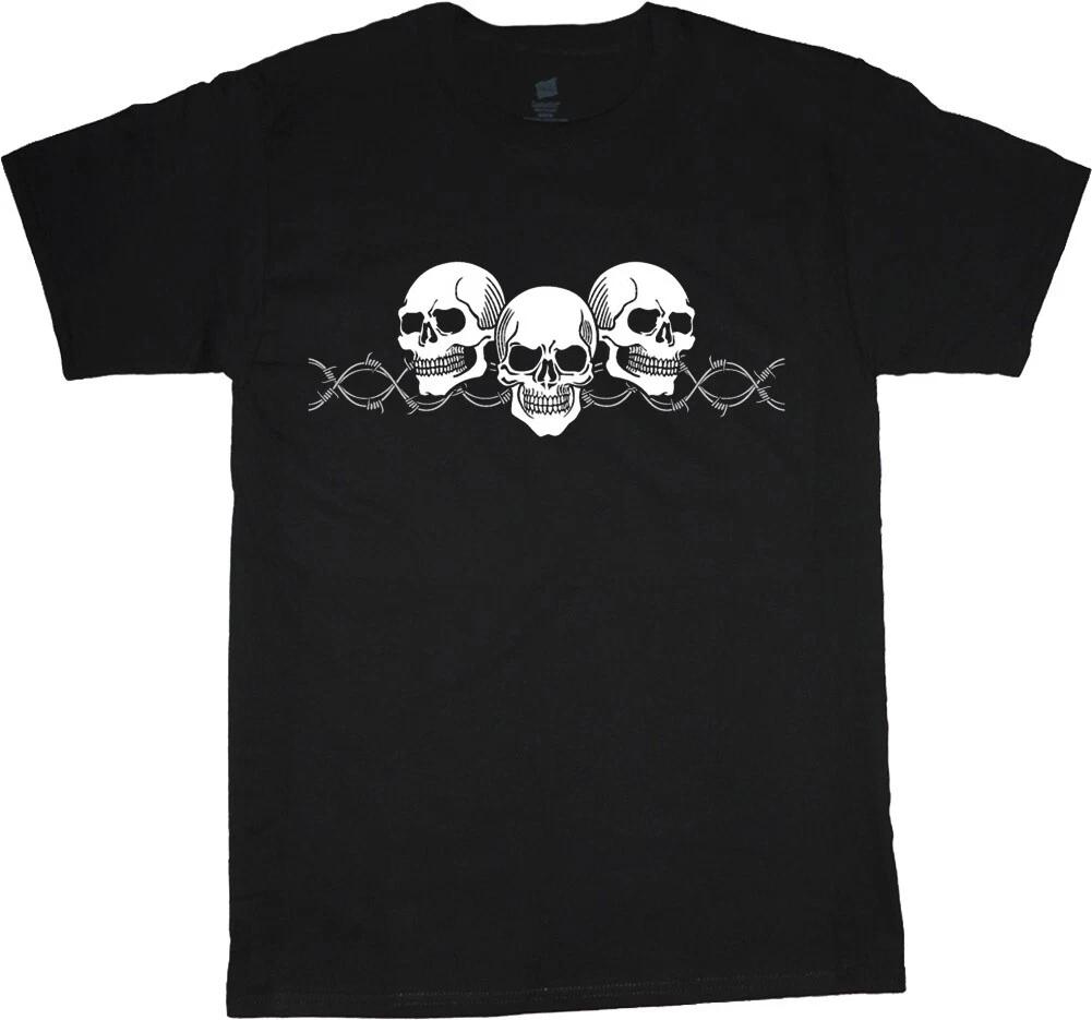 Big and Tall T-shirt Barbed Wire Skull T-shirt Bigmen Shirts Clothing XS