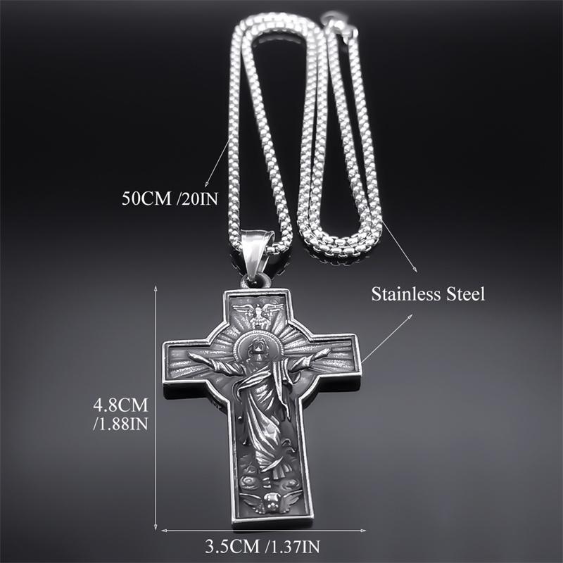 Punk Jesus Christ Necklace for Women Men Silver Color Stainless Steel Male Chain Biker Party Jewelry Corrente Masculina NZZ436S2