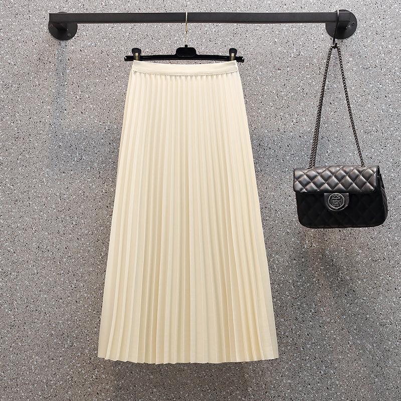 Herbst A-Linien Plisseerock für Damen, Große Größe, Neuer Fetter Mm Vielseitiger Taillenbetonender und Schlankmachender Midirock