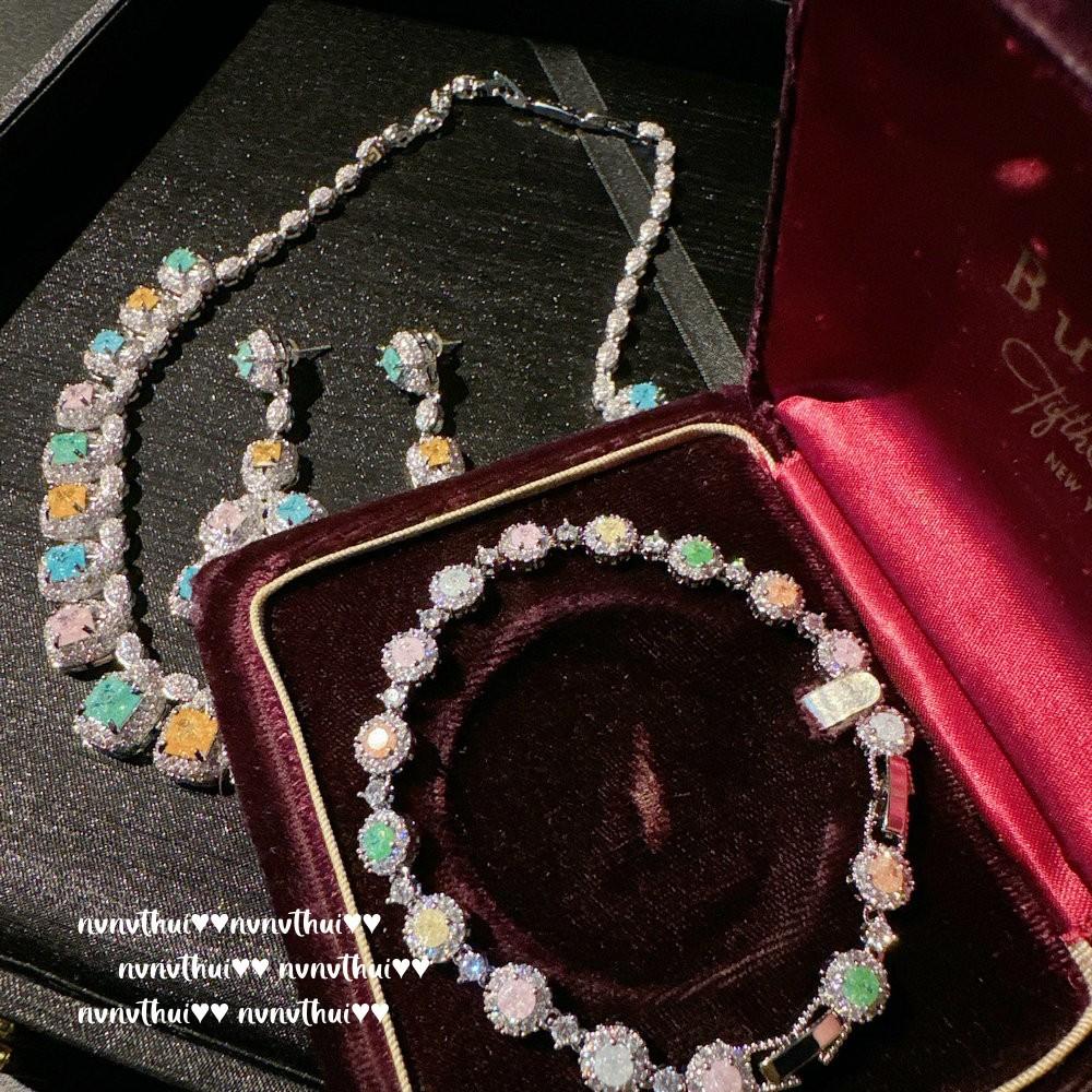 Margaret Rainbow Gem Tassel Necklace, Flower Fairy, 18K Gold Plated, Color Treasure Water Drop Zircon, Bracelet