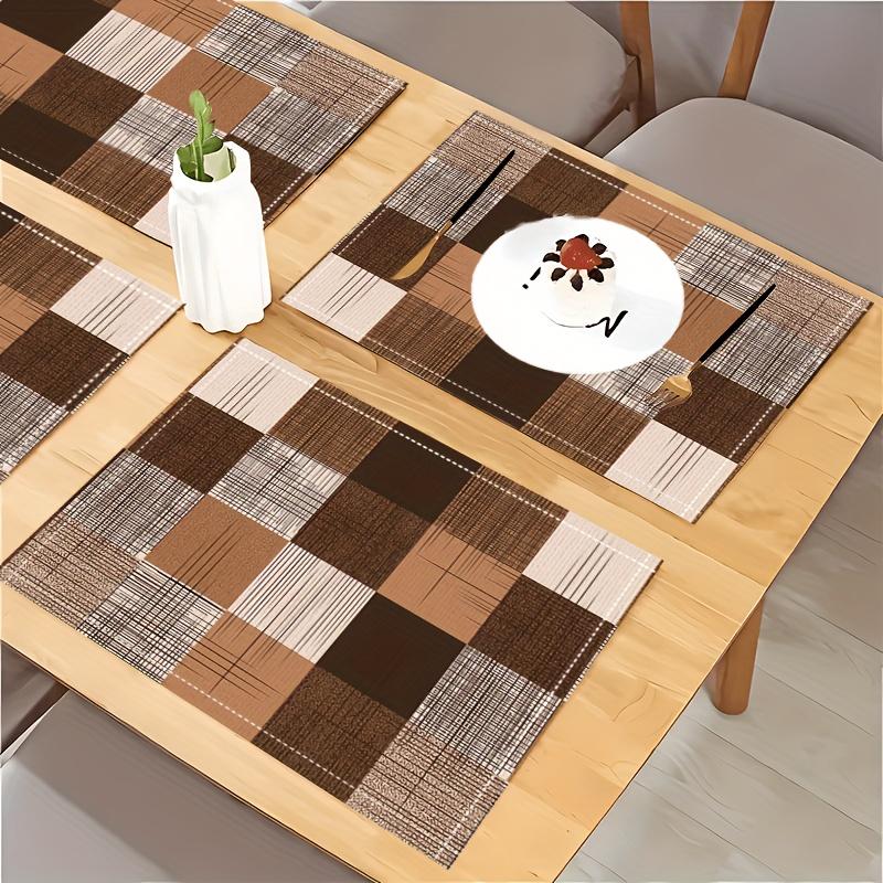 4/6/8/10PC Vintage Plaid Placemats Brown Rice Waterproof Restaurant Cafe Picnic Linen American Country Style