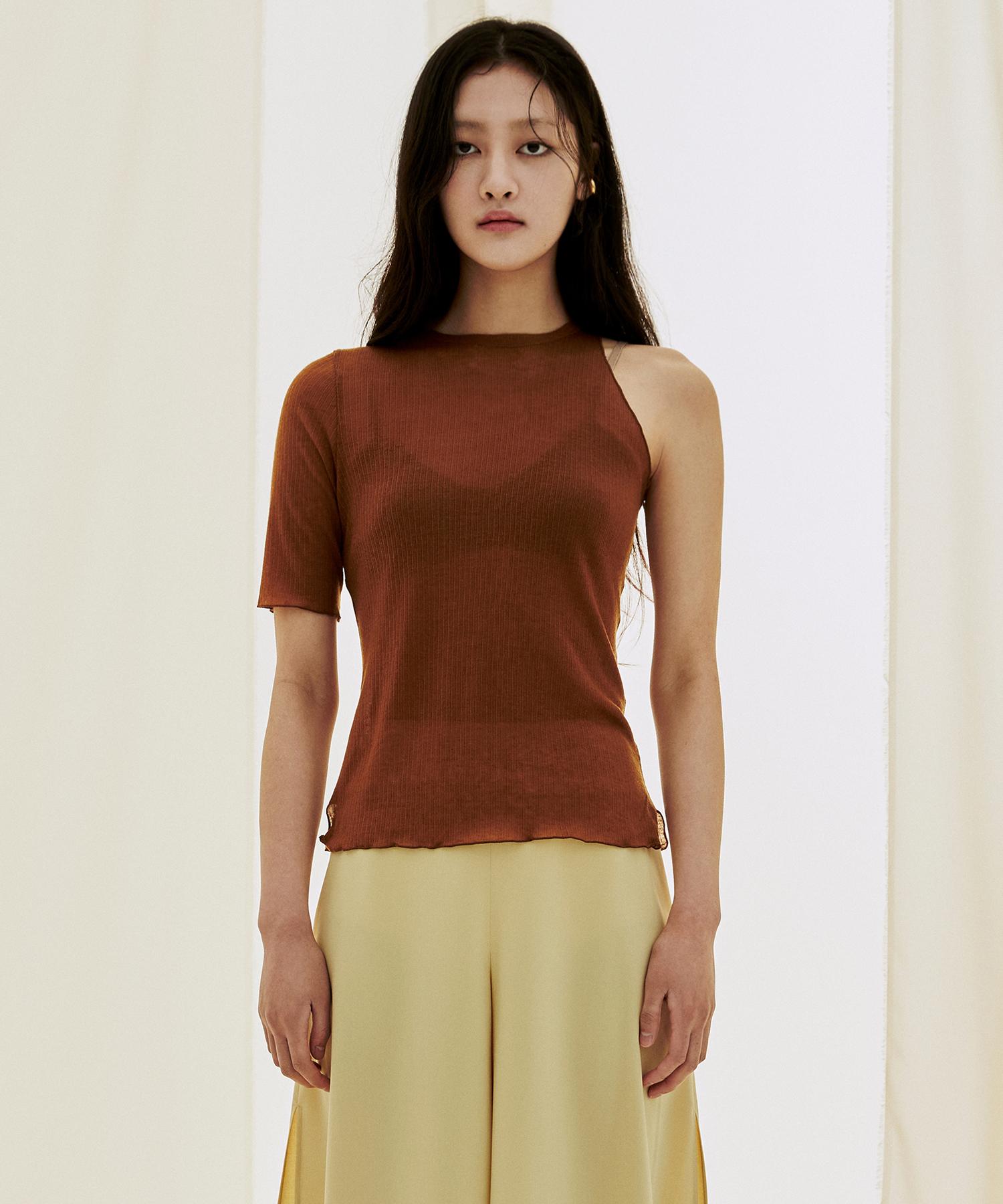 Onneu Asymmetrical Half Sleeve Knit Top - Brown Free