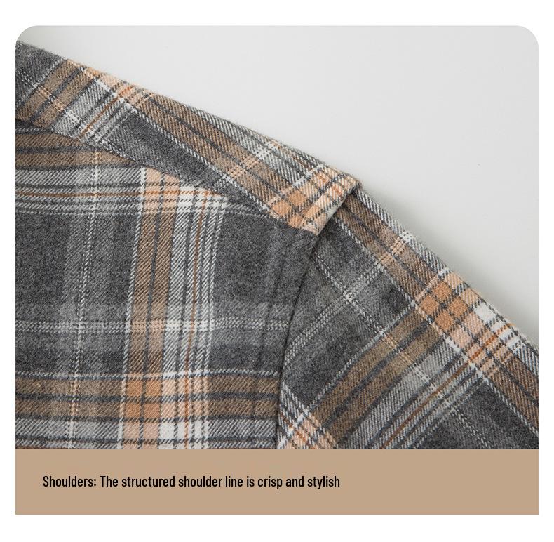Men's Fashionable Brushed Plaid Long Sleeve Shirt - Spring/Autumn 2024 Collection
