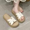 Internet Celebrities Thick-bottomed Fairy Wind One-word Drag 2025 Summer New Stepping On Shit Feeling Small Woven Slippers Women's Wear