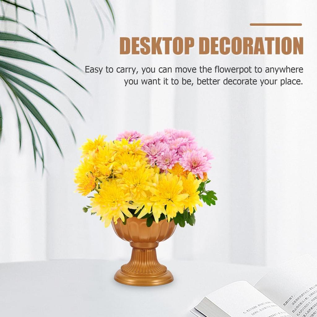 Amosfun 2Pcs Small Urn Planter Golden PVC Urn Planter Pot Stand for Wedding Anniversary Party Home Indoor Outdoor Decoration 6.49 X 6.49 X 5.90 Inch