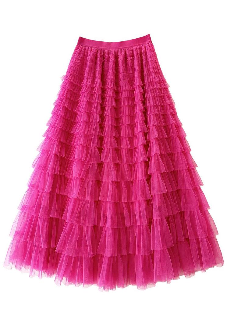 Korean Style Long Mesh Skirt Dress for Birthday, Holiday, Party, Dance - Mid-Length Socialite Swing Cake Skirt