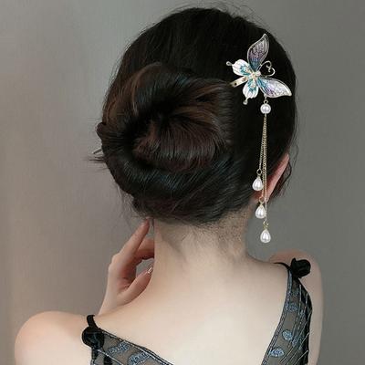Crystal Butterfly Ancient Style Tassel Hairpin