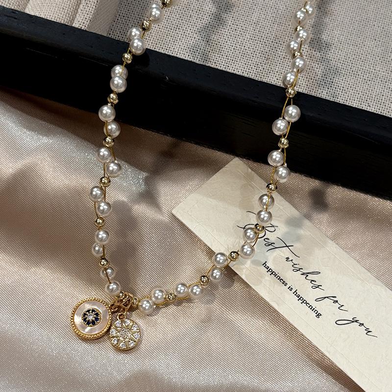 Double-layered Layered Lapis Lazuli and Pearl Necklace for Women. Luxurious, Niche, New Style, High-end Collar Chain Accessory.