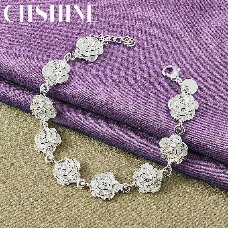 CHSHINE 925 Sterling Silver Rose Flower Chain Bracelet For Lovers Wedding Fashion Charm Jewelry