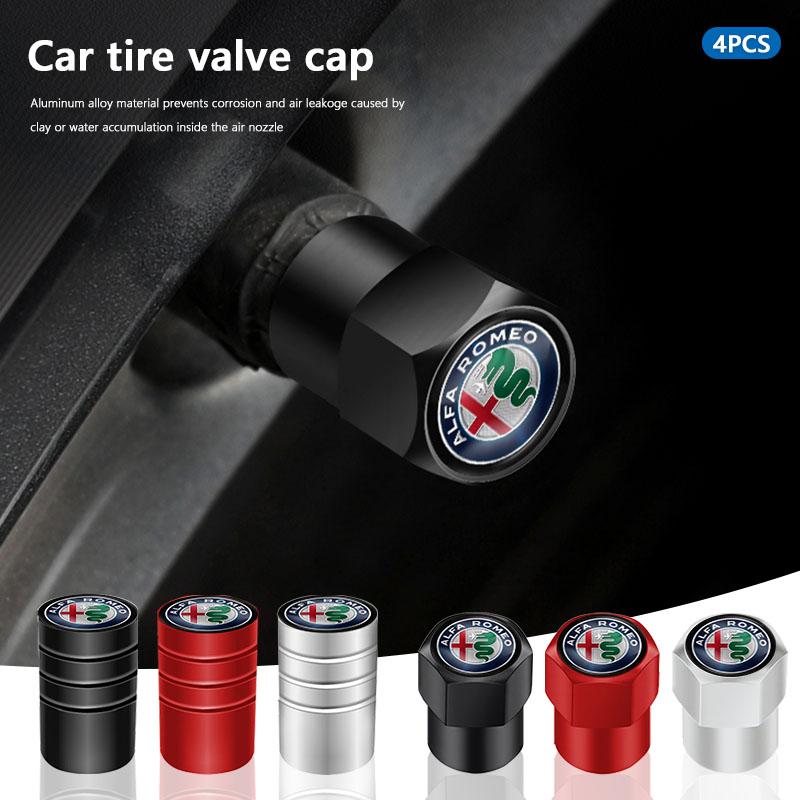 4Pcs Metal Car Tire Valve Stem Caps Waterproof Dustproof Cover For Alfa Romeo MiTo 147 Giulia Stelvio Giulietta Brera Disco 156