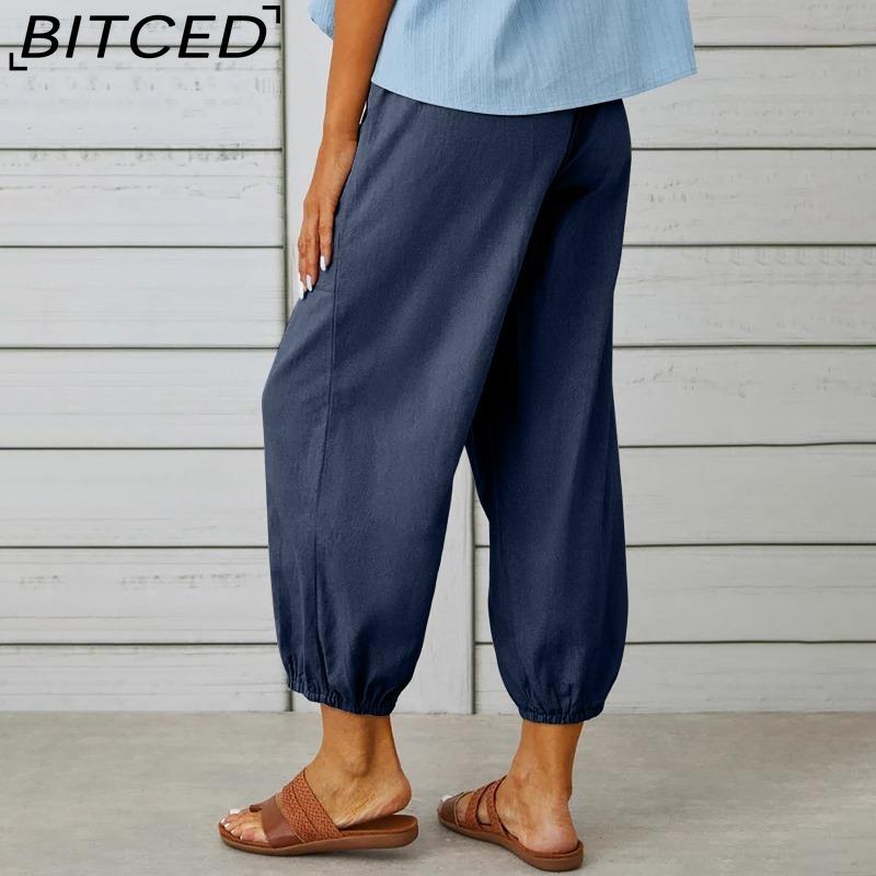 BITCED 12 Color Women's Fashion Casual Solid Color Print Pants & Capris