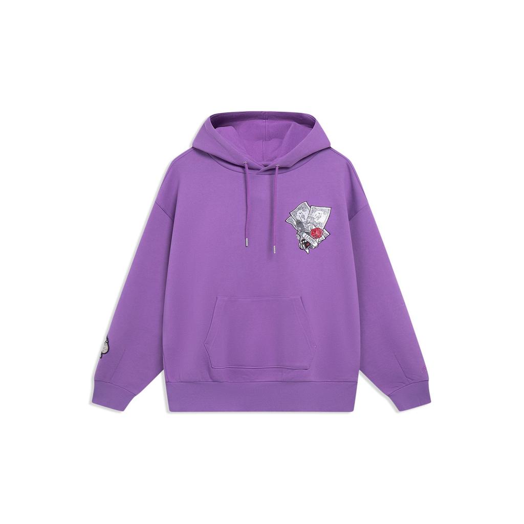 Li Ning Golden Era Pattern Printed Round Neck Long Sleeve Sweatshirt Unisex Sweatshirt Berry-Purple AWDT223-1