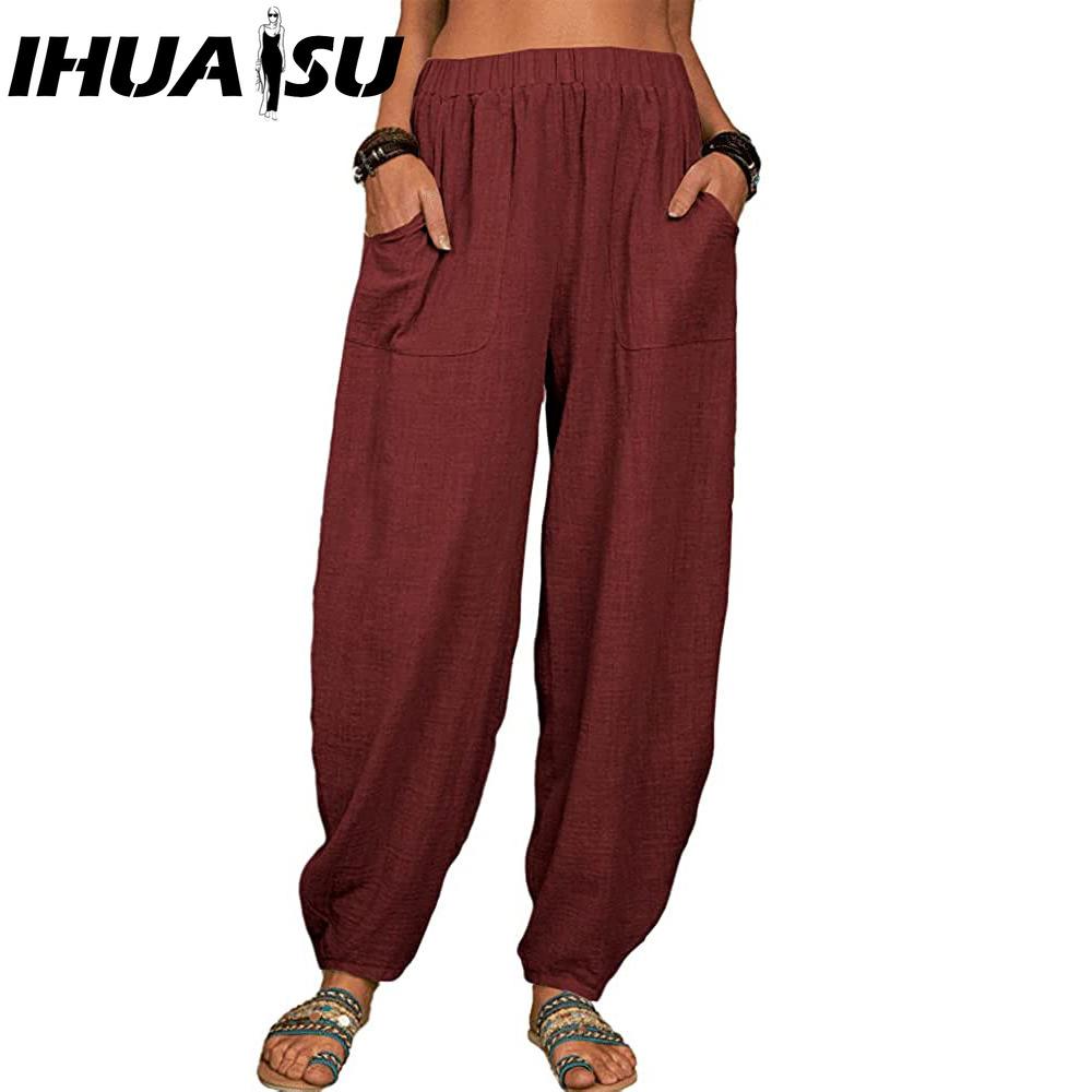 

IHUASU Women s Fashion Casual Solid Color Print Pants & Capris XXXXXL бордовый