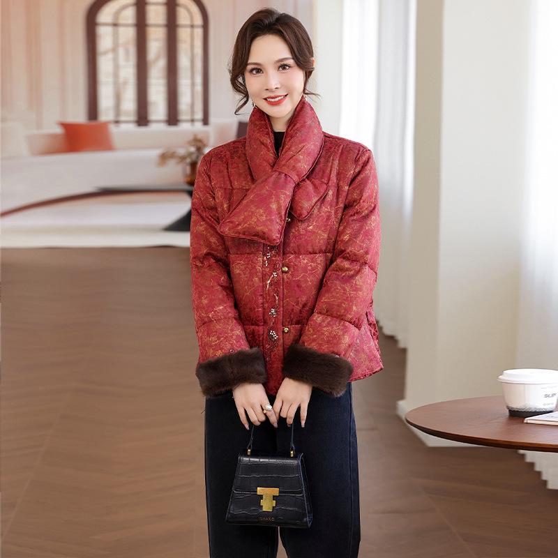 

Mom s Winter Zodiac Red Down Jacket - Chinese Style for Middle-Aged and Elderly Women L (Recommended for up to 110 jin)