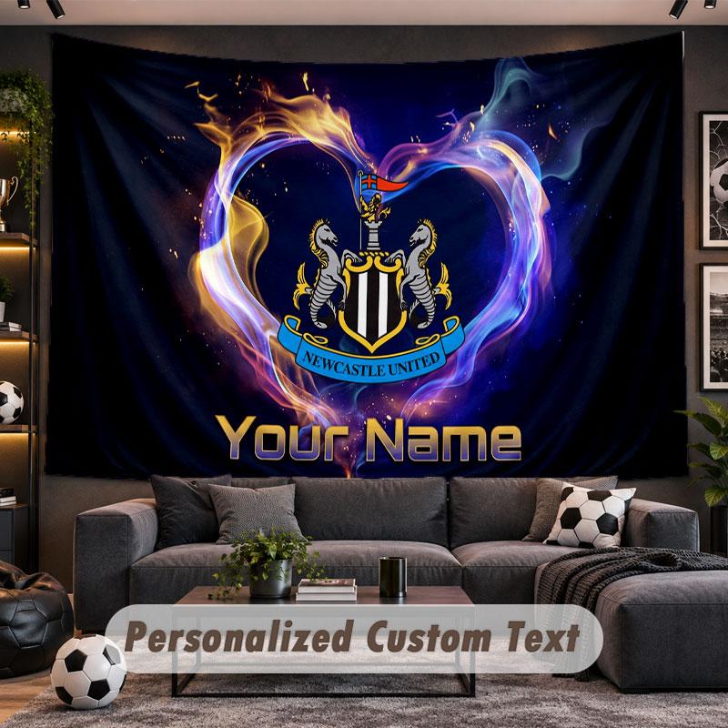 Wall Hanging Tapestry Custom NameNewcastle United FC Pattern Personalized Printed Fabric Wall Decor