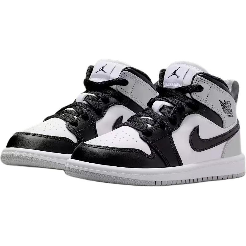 Air Jordan 1 Mid kids mid-top basketball shoes white black comfortable versatile durable for little kids & big kids DQ8424-101
