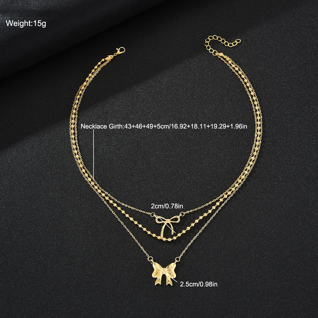 3Pcs/Set Bowknot Beads Pendant Necklace for Women Elegant Gold Color Multilayer Necklaces Sets Fashion Summer Waterproof Jewelry